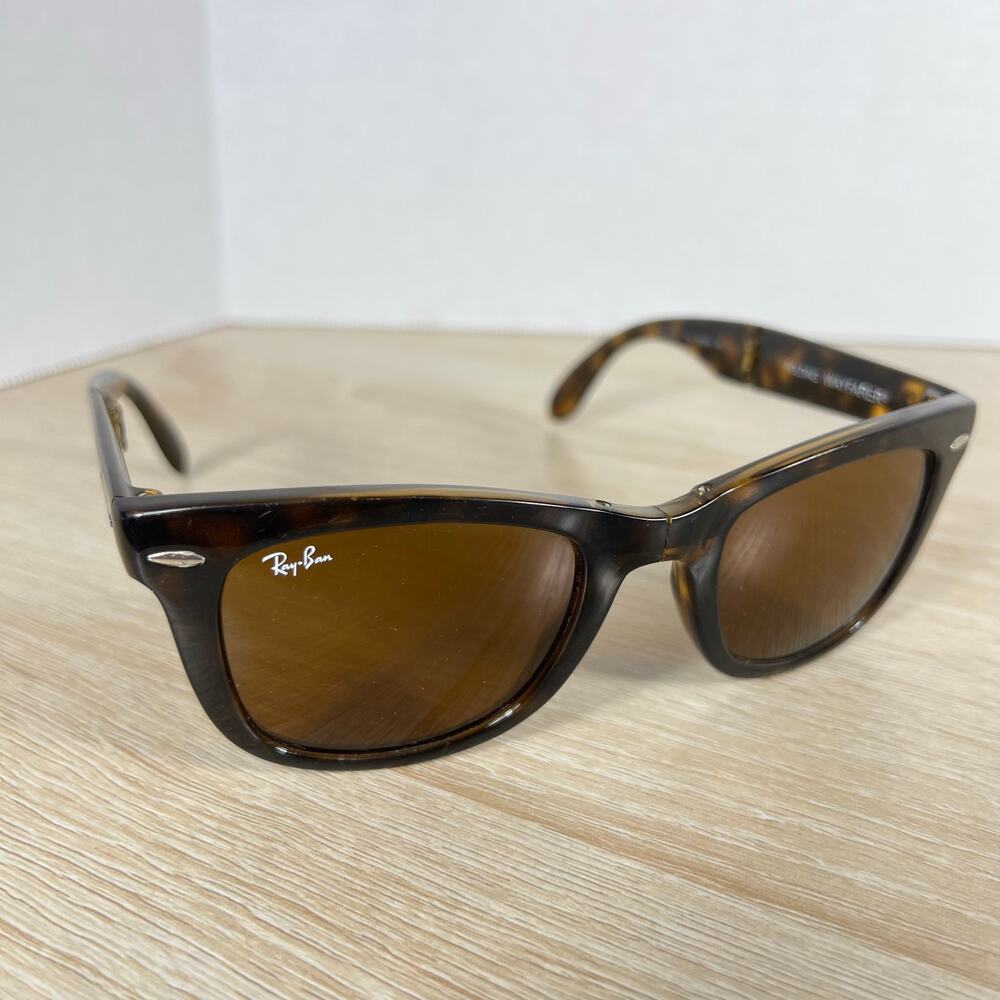Ray-Ban RB4105 710 Folding Wayfarer Sunglasses Tortoise Shell 50-22 READ DESC